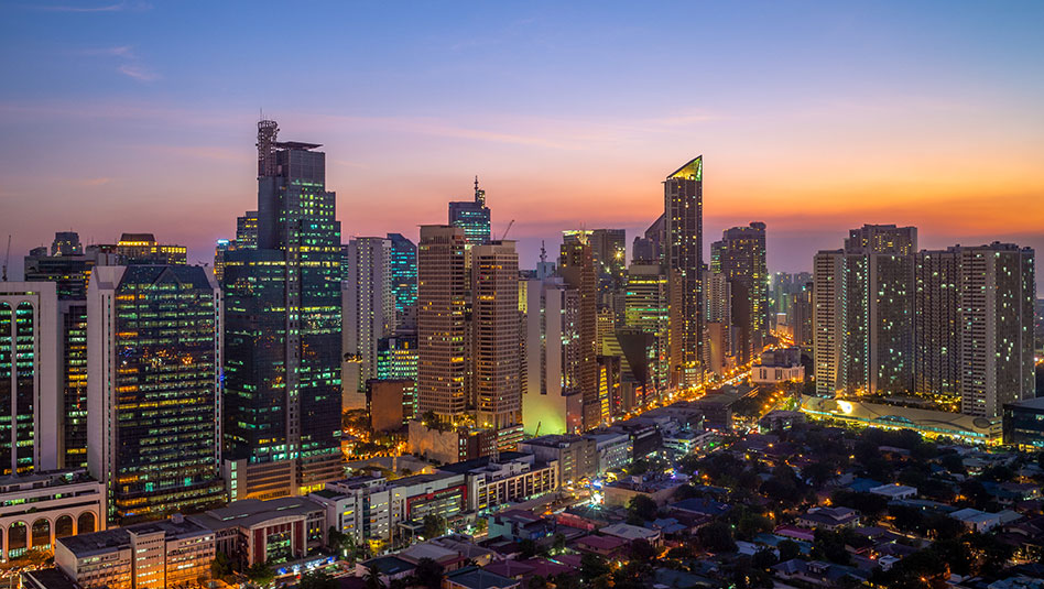 City skyline just after sunset.