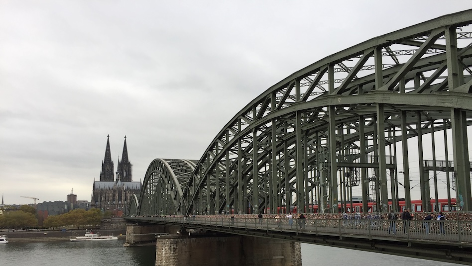 Hohenzollern Bridge with Cologne Cathedral in Cologne, Germany