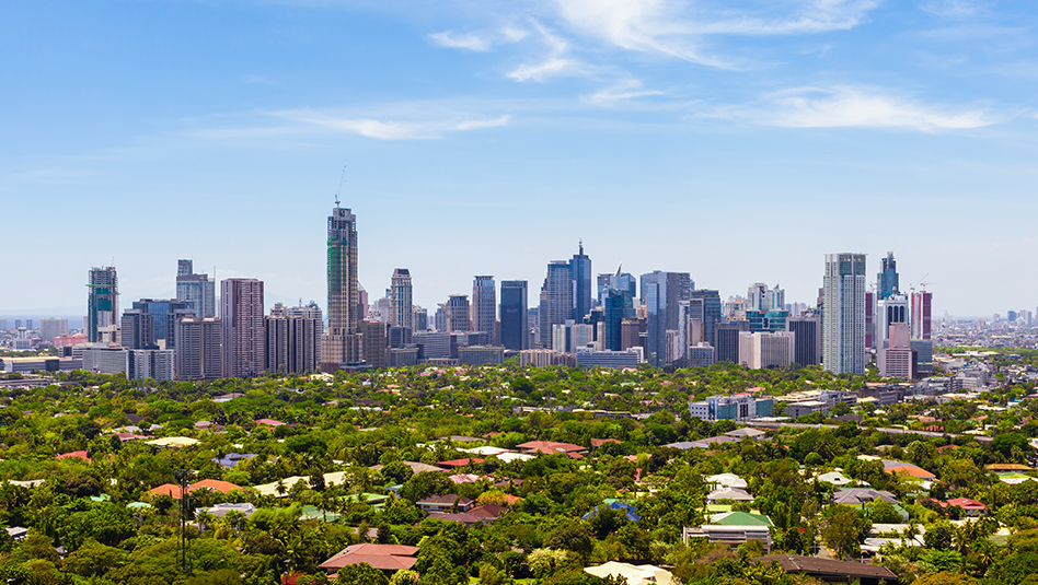 A city with trees and buildings