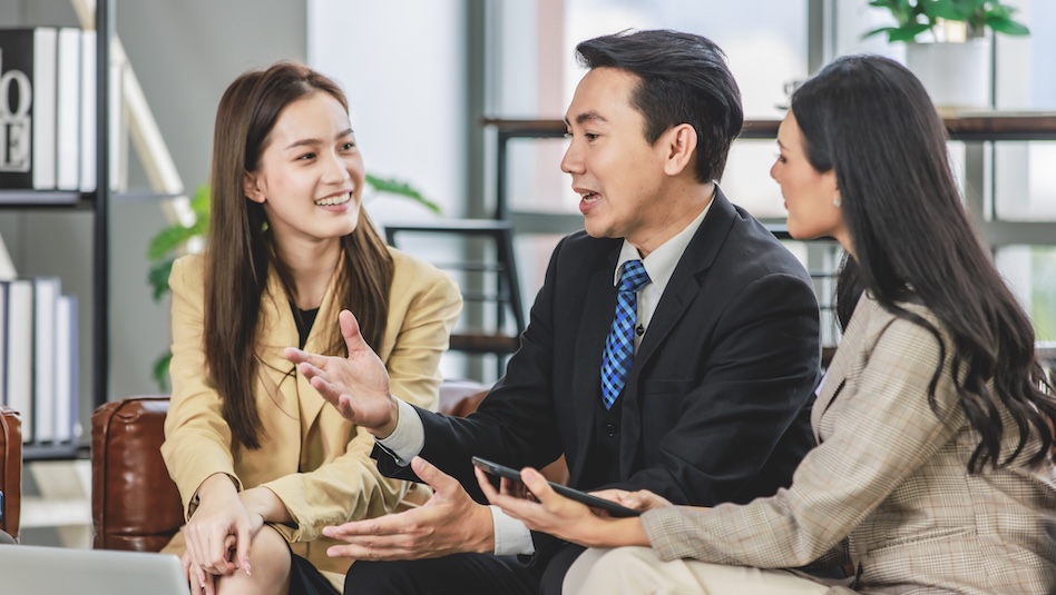 Businesspeople having a lively dicussion